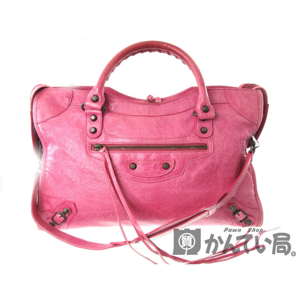 BALENCIAGA The City Bag Handbag Shoulder Boston Leather Pink